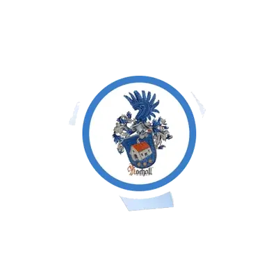 Wappen der Rader Rocholl mit der Umschrift „Die Rader Rocholl seit 1535“